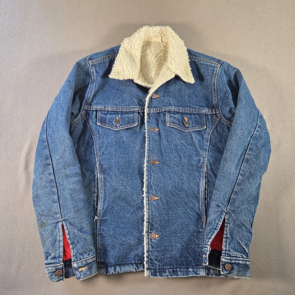 Vintage Trucker Jacket Mens Medium Denim Sherpa Lined Bomber Jean 80s Faded